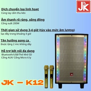 Loa Kéo Xách Tay Hát Karaoke Di Động Bluetooth JK K12 Bass 30 Công Suất Lớn  LED Tạo Hiệu Ứng 4 Chế Độ Bảo Hành 12 Tháng
