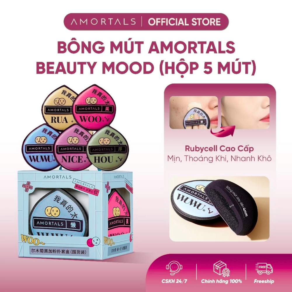 Combo set 5 bông mút đen cao cấp Amortals không thấm hút nền