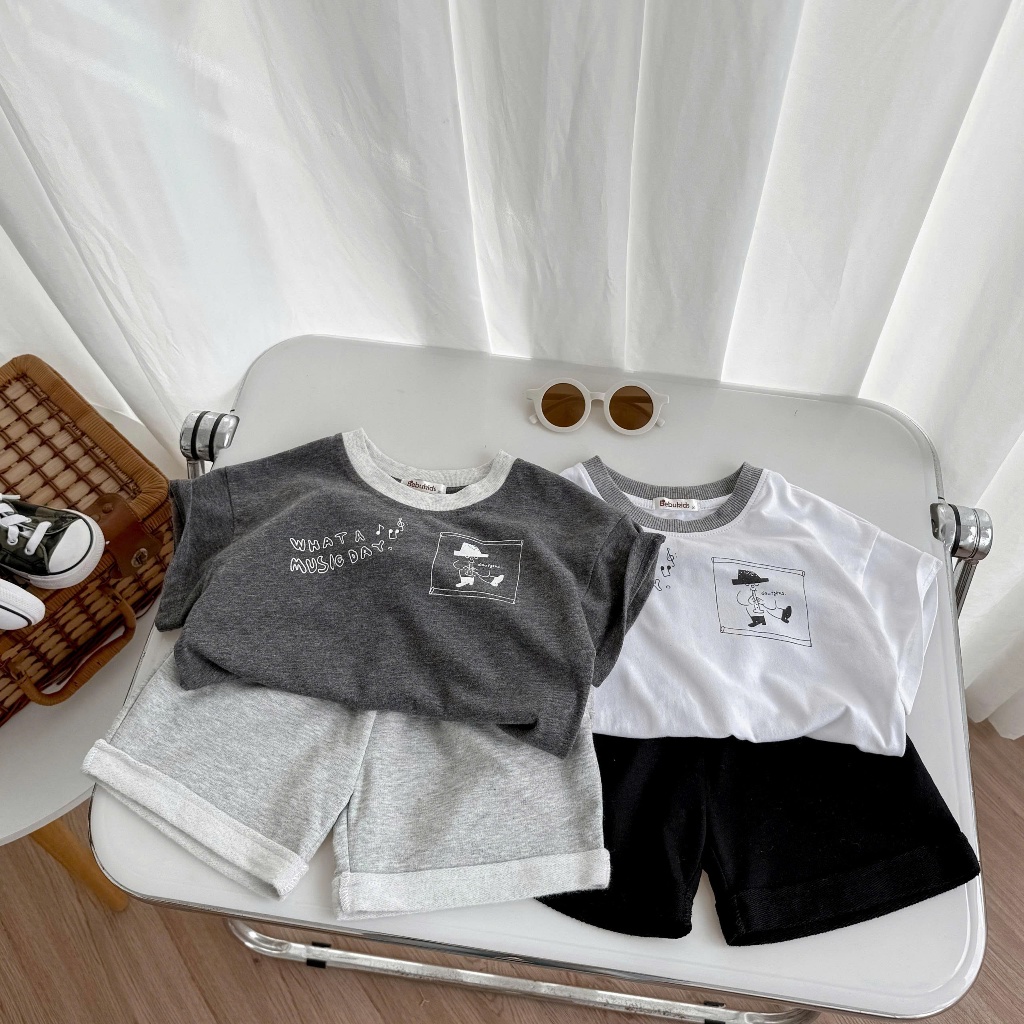 Set bộ cộc tay bé trai 1-6 tuổi Miniumbaby in hình chữ ngực dễ thương, chất áo cotton mềm mát SB2704