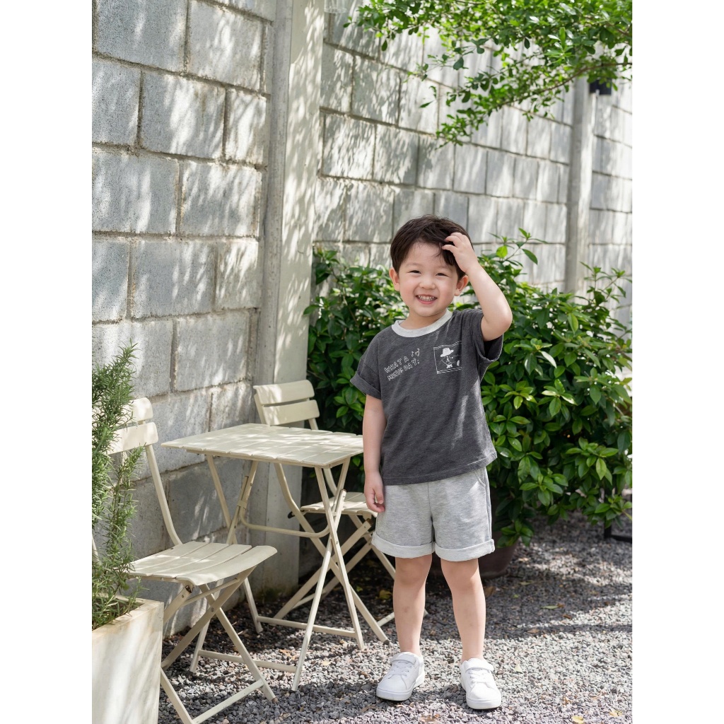 Set bộ cộc tay bé trai 1-6 tuổi Miniumbaby in hình chữ ngực dễ thương, chất áo cotton mềm mát SB2704