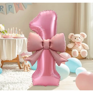 Bóng Số 1 Vương Miện Xanh, Hồng, Bóng Số 1 Kèm Nơ Trang Trí Sinh Nhật, Thôi Nôi Cho Bé Cỡ Đại 70cm