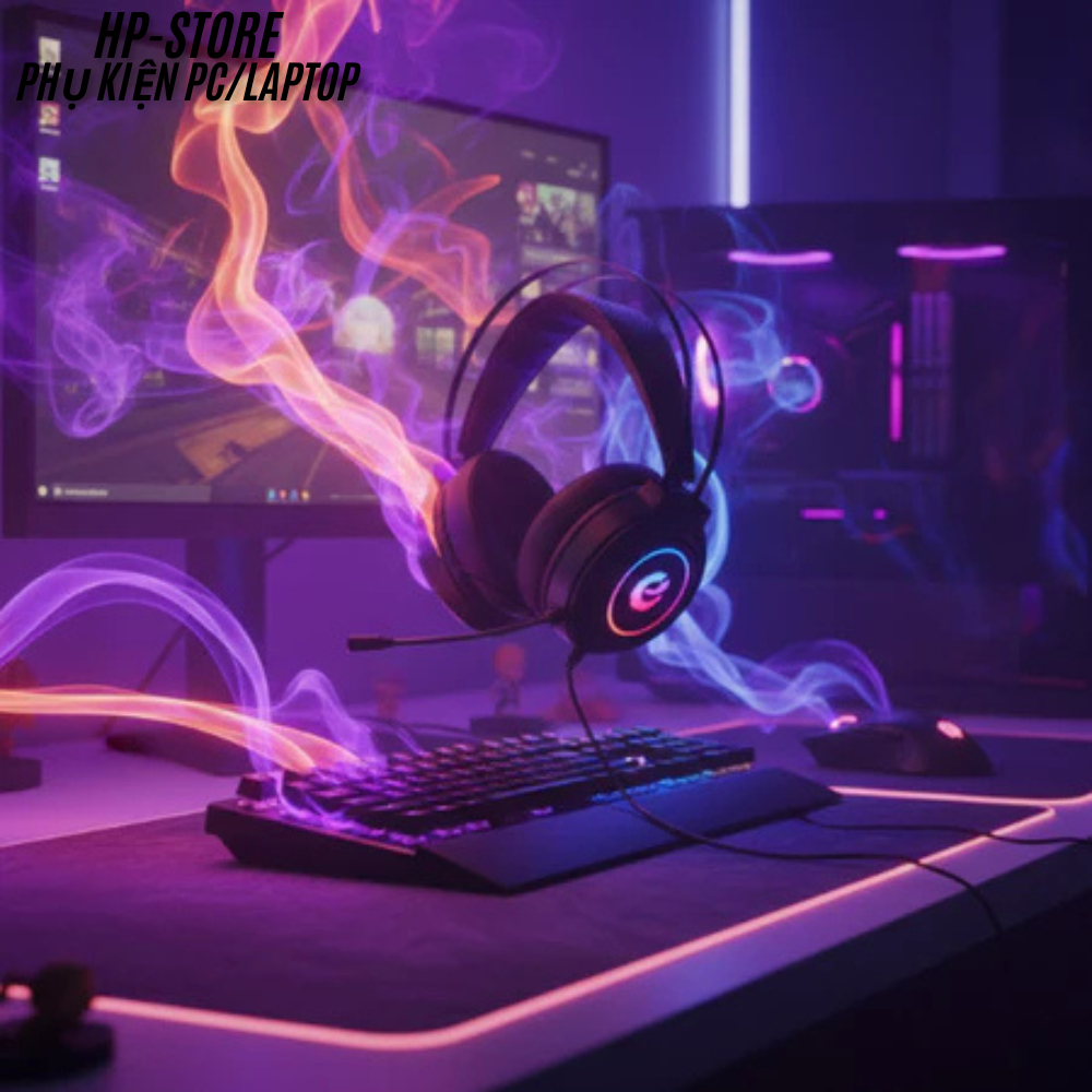 Tai nghe chụp tai Gaming- Tai nghe chữ E có mic (cổng USB) âm thanh 7.1, Âm Bass Cực Căng, Ốp Da Êm Ái, BH 12T