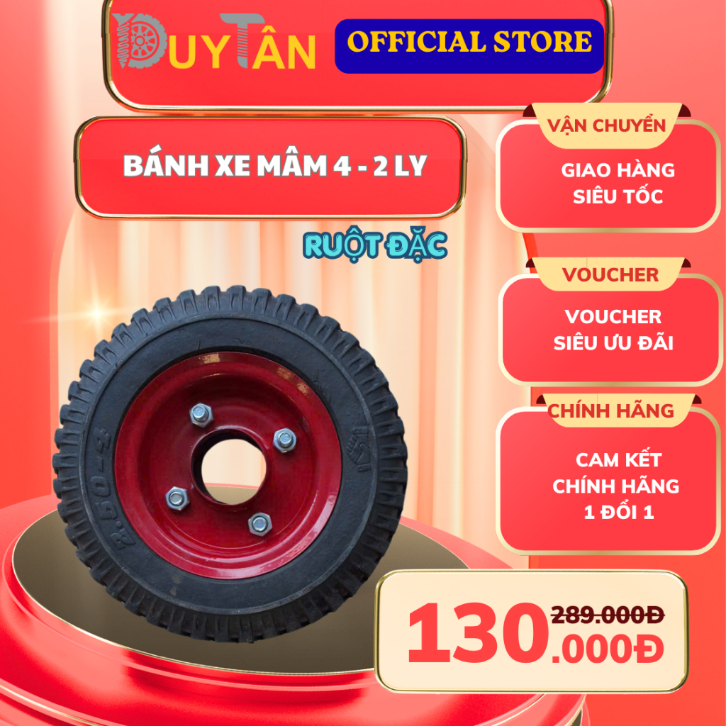 Bánh Xe Rùa Mâm 4 Cơ Khí Duy Tân – Sắt Dày 2 Ly, Ruột Đặc, Đường Kính Vỏ 20cm, Chịu Tải 1T8 – Siêu Bền Công Trình