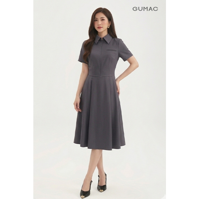 Đầm Nữ Dáng A Xòe GUMAC Phối Túi Mổ Phía Trước Có Dây Kéo Giọt Nước Hai Túi Dọc Bên Sườn LDF0825