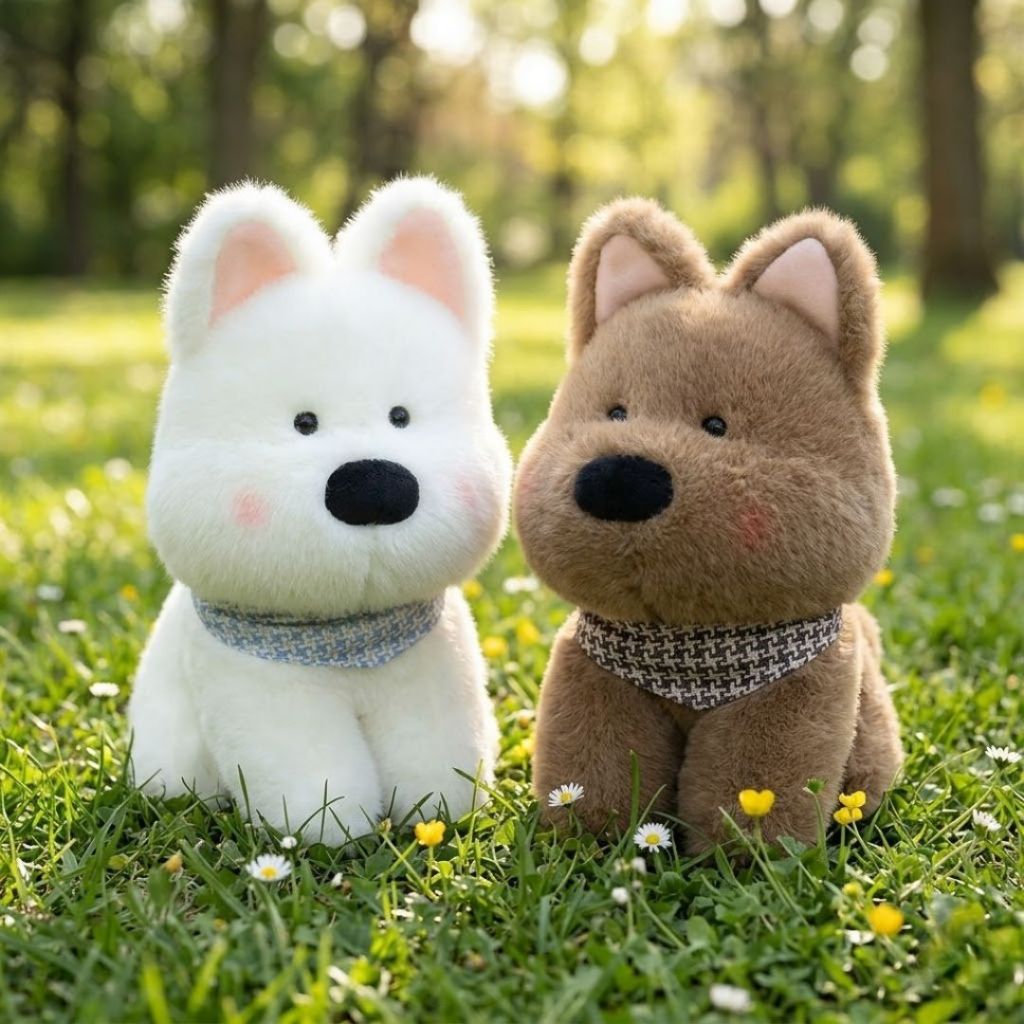 Gấu Bông Cún Chó Con Đeo Khăn Cổ Đáng Yêu, Thú Nhồi Bông Cún Chó Lông Tuyết Mềm Mại Quà Tặng Dễ Thương Cho Bé