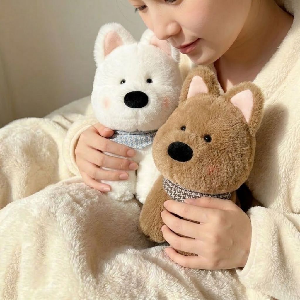 Gấu Bông Cún Chó Con Đeo Khăn Cổ Đáng Yêu, Thú Nhồi Bông Cún Chó Lông Tuyết Mềm Mại Quà Tặng Dễ Thương Cho Bé