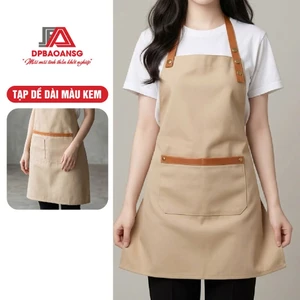 Tạp Dề Dài Kaki Cotton Màu Kem Cao Cấp - Tạp Dề Đồng Phục Quán Cafe, Nhà Hàng Cho Nam Nữ