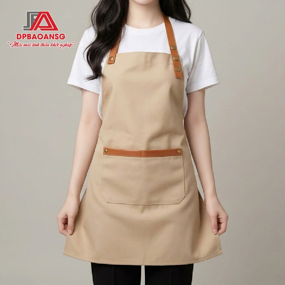 Tạp Dề Dài Kaki Cotton Màu Kem Cao Cấp - Tạp Dề Đồng Phục Quán Cafe, Nhà Hàng Cho Nam Nữ