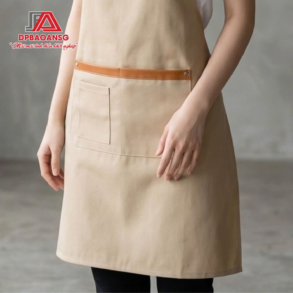 Tạp Dề Dài Kaki Cotton Màu Kem Cao Cấp - Tạp Dề Đồng Phục Quán Cafe, Nhà Hàng Cho Nam Nữ