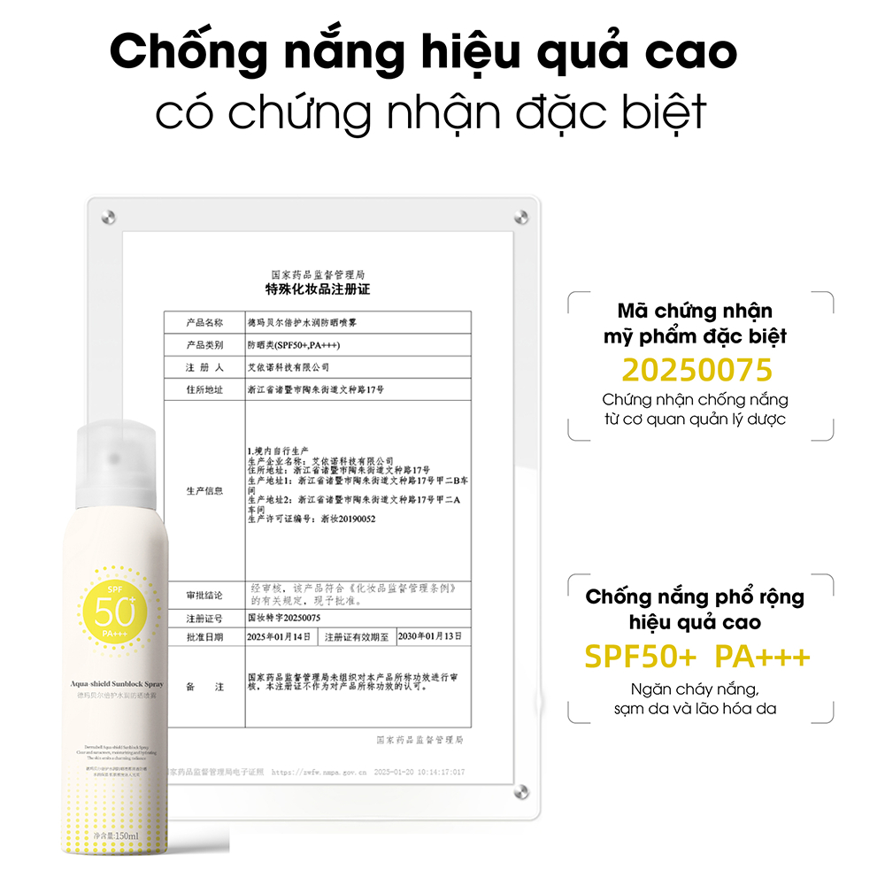 Xịt Chống Nắng Dermabell 150ml - Hỗ Trợ Cấp Ẩm, Làm Dịu Da