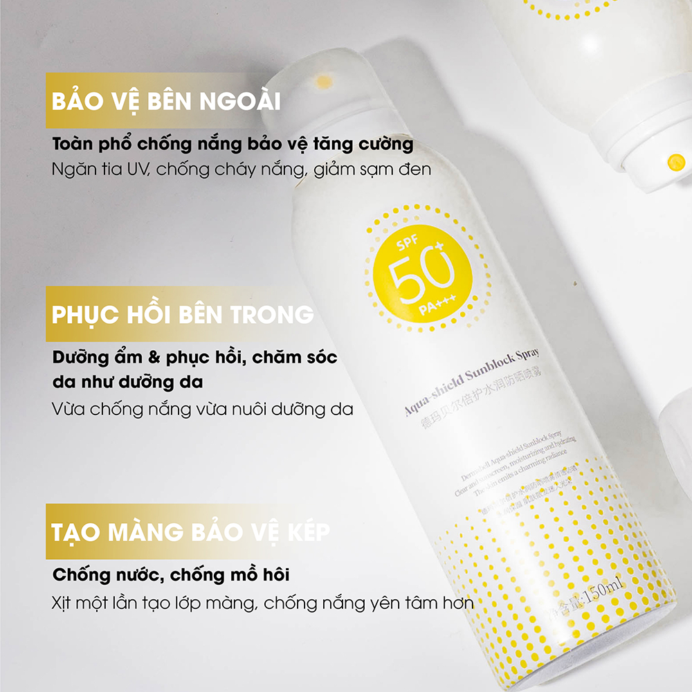 Xịt Chống Nắng Dermabell 150ml - Hỗ Trợ Cấp Ẩm, Làm Dịu Da