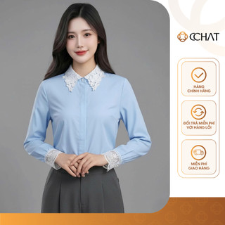 Áo Sơ Mi Nữ 𝐂𝐂𝐇𝐀𝐓 Dáng Suông Cổ Thêu Miya Chất Liệu Cao Cấp 16FDT9019ST