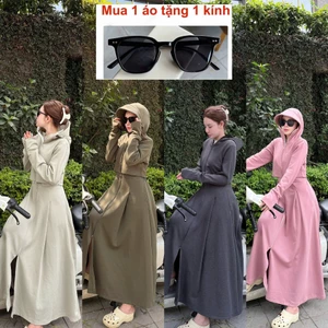 Áo Chống Nắng Toàn Thân Dành Cho Nữ Dáng Croptop 2 Lớp Vải Cotton Chống UV