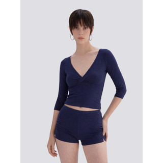 THEKIM Set Áo tay lỡ cổ V và quần short nhún cạnh chất liệu rib cotton mềm CS394361