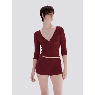 THEKIM Set Áo tay lỡ cổ V và quần short nhún cạnh chất liệu rib cotton mềm CS394361
