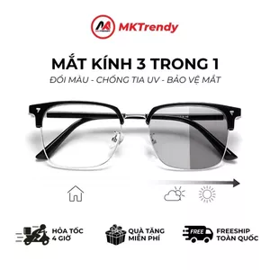 Kính đổi màu MKTRENDY gọng kính cận kim loại chữ V chống ánh sáng xanh chống tia UV thời trang nam nữ X15