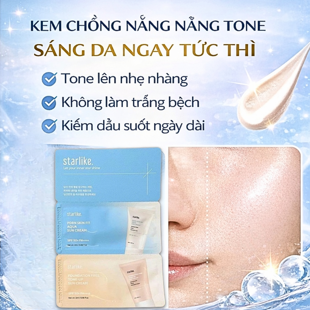 [Starlike] Set 2 Gói Quà Tặng Kem Chống Nắng Nâng Tone FREE TONE UP và SKIN FIT AQUA, Hiệu Quả Chống Nắng Sạm Da Đến 24h