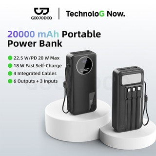 Sạc Dự Phòng 20000mAh GOOJODOQ 9 Cổng PD20W, 22.5W, Dây Cáp Tích Hợp, Màn Hình Số, Đèn Pin