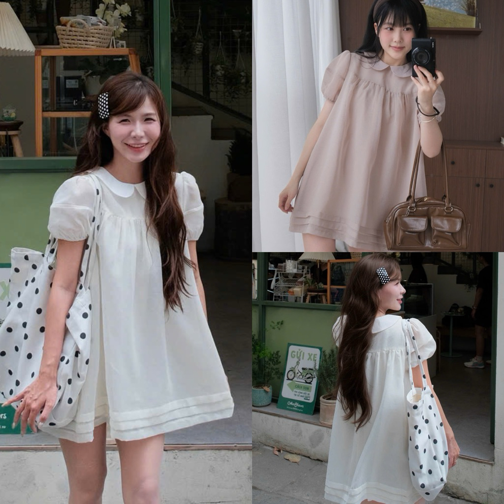 Váy voan tơ cổ sen 2 lớp tay bo chun (kèm quần trong) Nữ the.sweaterweather TSW