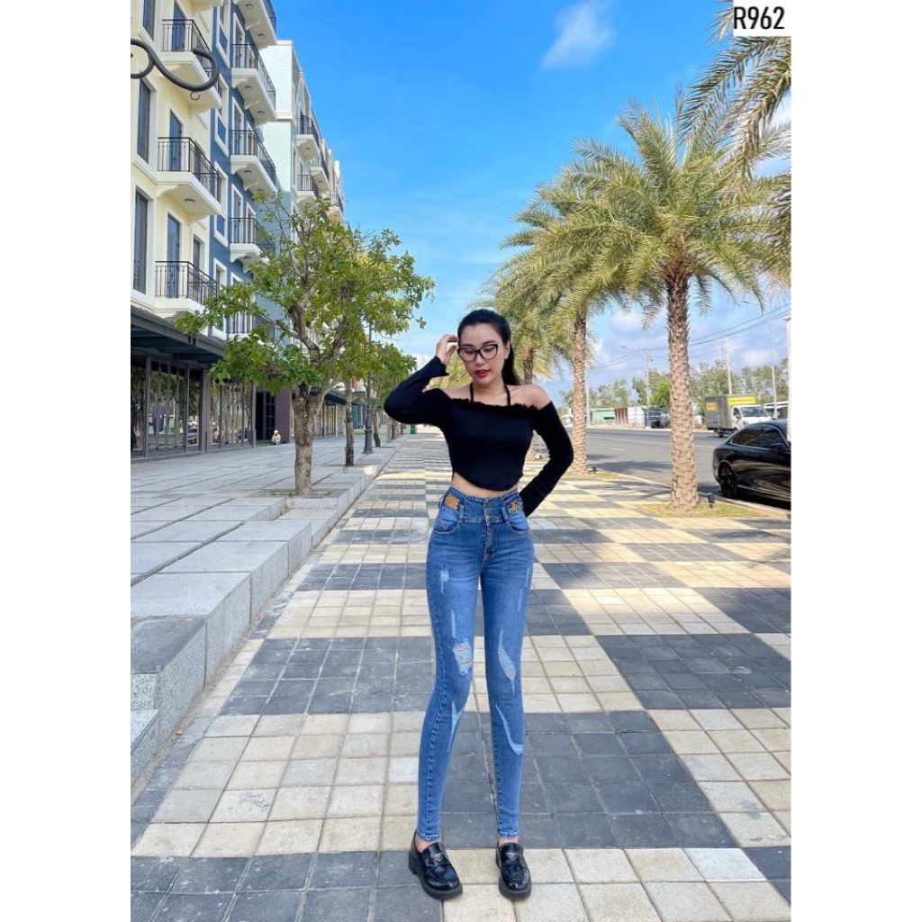 35-85kg Quần jeans Nữ, Quần Bò Nữ Màu Trắng Co Giãn