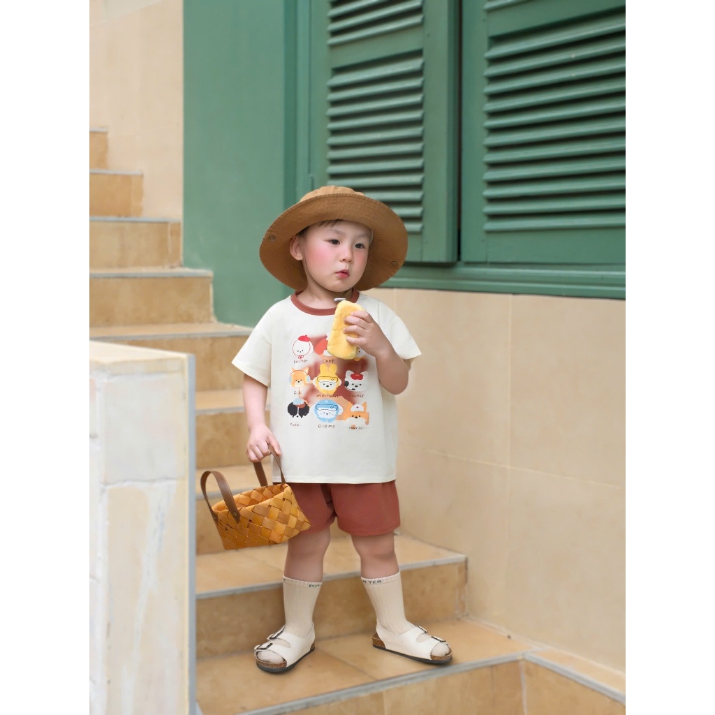 Bộ quần áo cộc tay họa tiết động vật đáng yêu, chất cotton mềm mại ,thoáng mát cho bé đi học đi chơi size 9-23kg