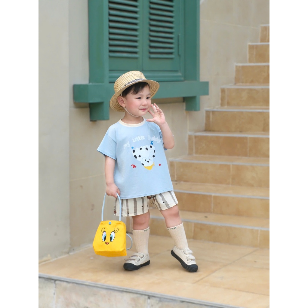 Bộ quần áo cộc tay họa tiết động vật đáng yêu, chất cotton mềm mại ,thoáng mát cho bé đi học đi chơi size 9-23kg