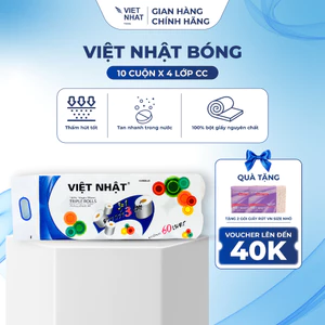 Giấy Vệ Sinh Việt Nhật Bóng Không Lõi/Có Lõi 10 Cuộn 4 Lớp Tan Nhanh, An Toàn, Thấm Hút Tốt, Đạt Chuẩn Chất Lượng