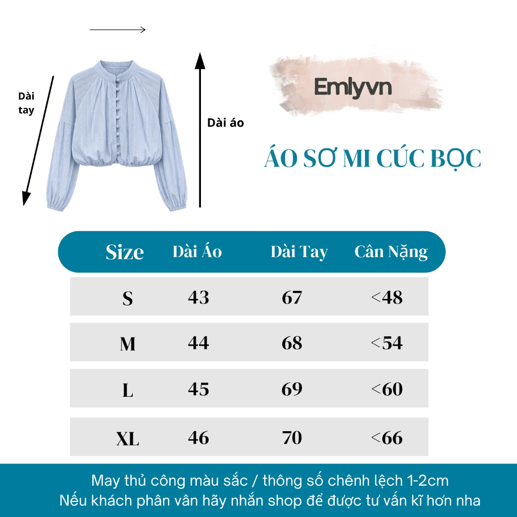 EMLY - Áo Sơ Mi Nữ Vải Đũi Cúc Bọc- Áo Kiểu Nữ Bo Chun Gấu Dài Tay Hot Trend 2026