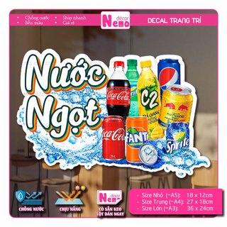 Decal Trang Trí Nước Ngọt, Tranh Dán Quán Nước, Cà Phê, Dán Tường, Tủ, Kính, Xe Đẩy - Sticker Chịu Được Mưa Nắng.