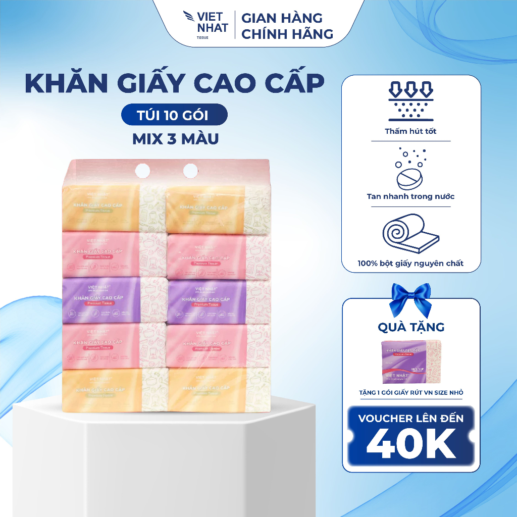 COMBO 10 Gói Giấy Rút Việt Nhật Size Nhỏ Mix 3 Màu An Toàn, Thấm Hút Tốt, Mềm Mại Vượt Trội, Đạt Chuẩn Chất Lượng