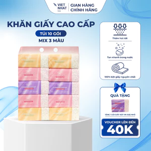 COMBO 10 Gói Giấy Rút Việt Nhật Size Nhỏ Mix 3 Màu An Toàn, Thấm Hút Tốt, Mềm Mại Vượt Trội, Đạt Chuẩn Chất Lượng