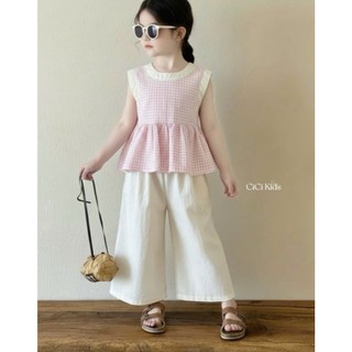 [B&G] Sét bộ áo sát nách bèo hồng kèm quần dài kaki thô mùa hè dễ thương cho bé gái từ 10-45kg