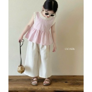 [B&G] Sét bộ áo sát nách bèo hồng kèm quần dài kaki thô mùa hè dễ thương cho bé gái từ 10-45kg
