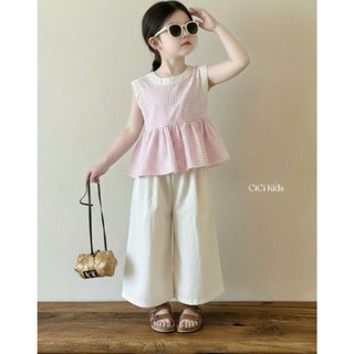 [B&G] Sét bộ áo sát nách bèo hồng kèm quần dài kaki thô mùa hè dễ thương cho bé gái từ 10-45kg