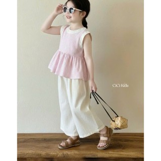 [B&G] Sét bộ áo sát nách bèo hồng kèm quần dài kaki thô mùa hè dễ thương cho bé gái từ 10-45kg