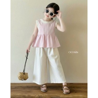 [B&G] Sét bộ áo sát nách bèo hồng kèm quần dài kaki thô mùa hè dễ thương cho bé gái từ 10-45kg