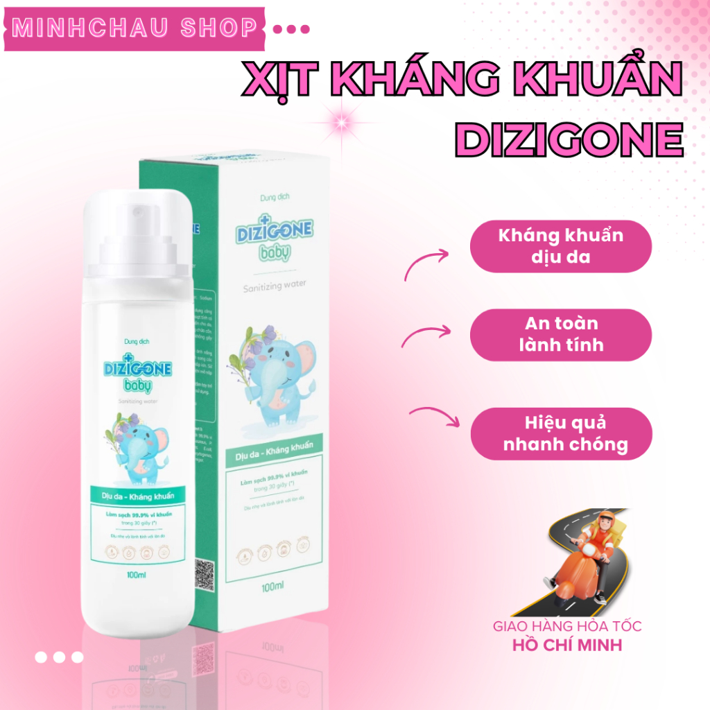 Xịt kháng khuẩn DIZIGONE Baby 100ml: Xịt tay chân, đồ gặm nướu, đồ chơi, đồ dùng, phòng bệnh cho bé