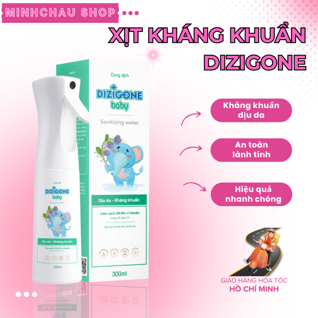 Xịt kháng khuẩn DIZIGONE Baby 300ml: Xịt tay chân, đồ gặm nướu, đồ chơi, đồ dùng của bé, phòng bệnh