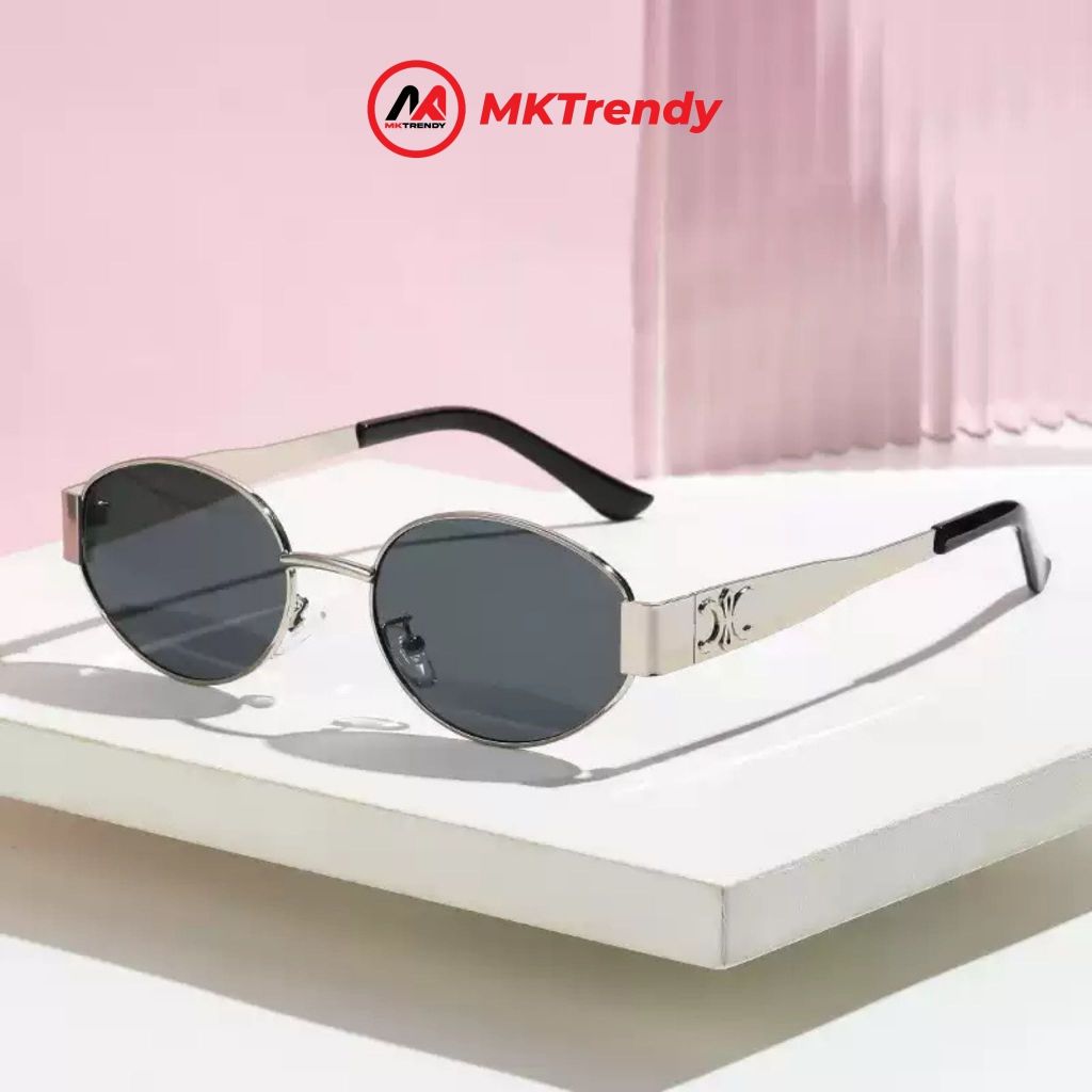 [ĐQ KOL x MKTRENDY] Kính râm oval gọng kim loại T9 chống tia UV tặng túi đựng kính khăn lau kính