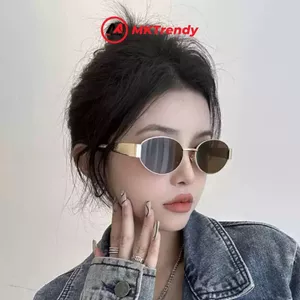 Kính râm oval gọng kim loại T9 chống tia UV tặng túi đựng kính khăn lau kính