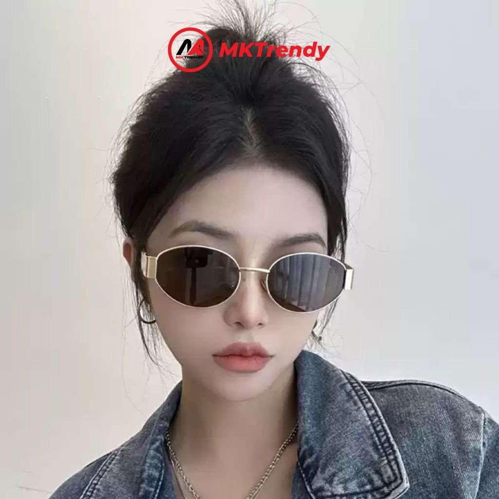 [ĐQ KOL x MKTRENDY] Kính râm oval gọng kim loại T9 chống tia UV tặng túi đựng kính khăn lau kính