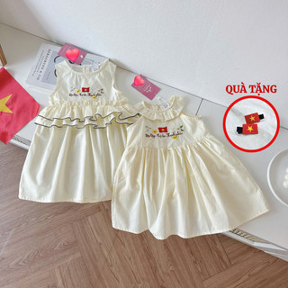[MUA VÁY TẶNG SET KẸP CỜ]  Váy Xinh 2/9 Thêu Cờ + ĐLTCHP Cho Bé Gái