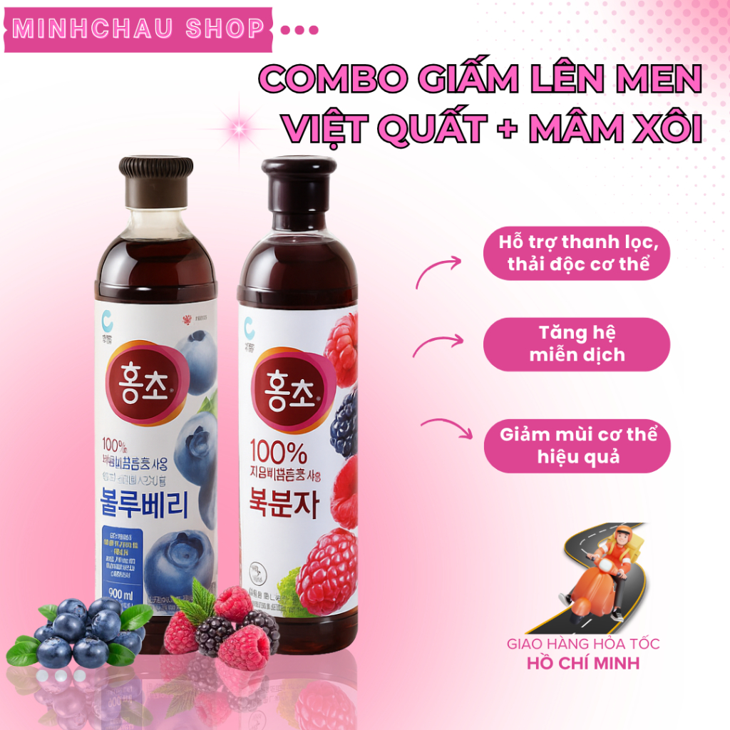 Combo Nước Uống Trái Cây Lên Men Hongcho O'FOOD DAESANG Mâm Xôi và Việt Quất (Chai 500ml/900ml)
