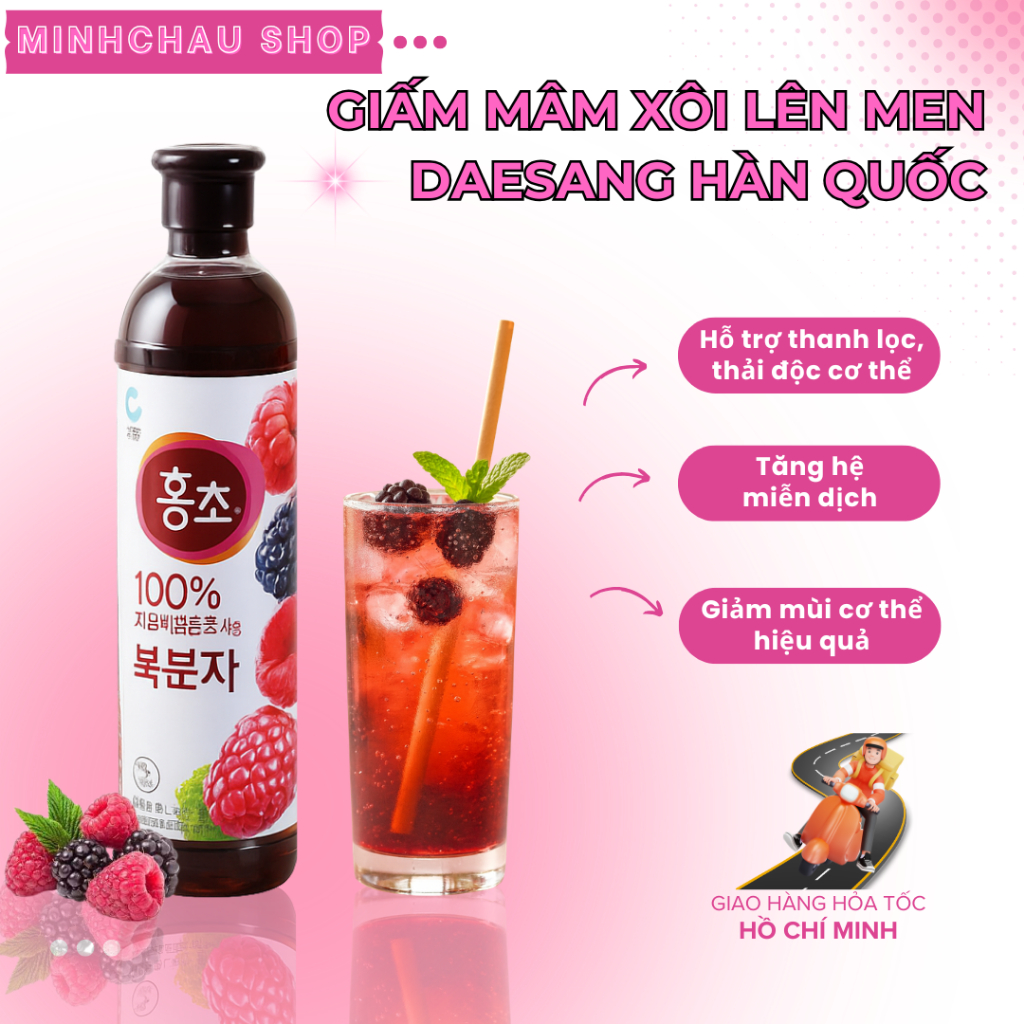 Nước Giấm Mâm Xôi Hongcho Chai 500ml/900ml - Vị Chua Ngọt Dễ Uống