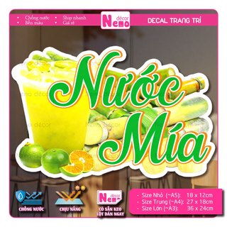 Decal Trang Trí Nước Mía, Tranh Dán Quán Nước, Cà Phê, Dán Tường, Tủ, Kính, Xe Đẩy - Sticker Chịu Được Mưa Nắng.