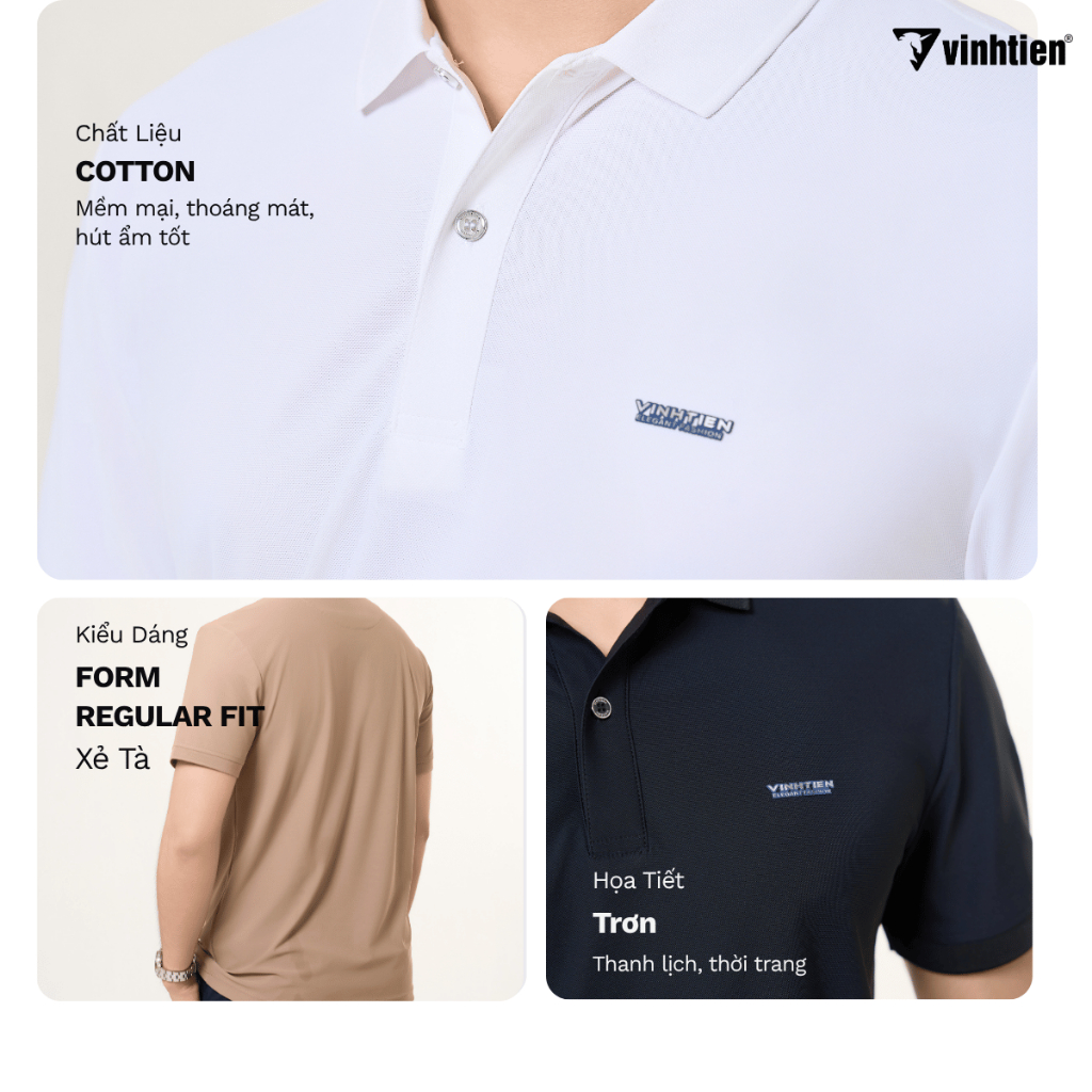 Áo Polo Nam, Áo Thun Nam Vĩnh Tiến Form Regular Fit  ( Có xẻ tà), Thanh Lịch, Sang Trọng 329 - Nhiều Màu