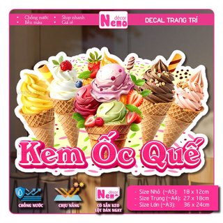 Decal Trang Trí Kem Ốc Quế, Tranh Dán Quán Nước, Cà Phê, Quán Kem, Tiệm Kem, Xe Kem - Sticker Chịu Được Mưa Nắng.