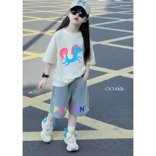 [B&G] Sét bộ áo ngựa trắng phối quần lửng jean cá tính, năng động cho bé gái từ 10-45kg(2-12 tuổi)