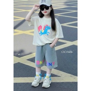 [B&G] Sét bộ áo ngựa trắng phối quần lửng jean cá tính, năng động cho bé gái từ 10-45kg(2-12 tuổi)