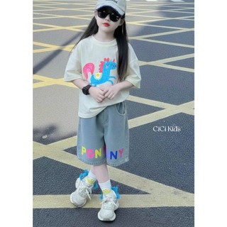 [B&G] Sét bộ áo ngựa trắng phối quần lửng jean cá tính, năng động cho bé gái từ 10-45kg(2-12 tuổi)
